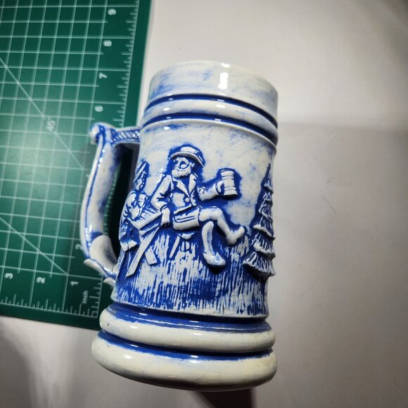 Vintage Blue & White Ceramic Stein mug Village Scene Hays Marked Base 6.5 Inches - Picture 4 of 4